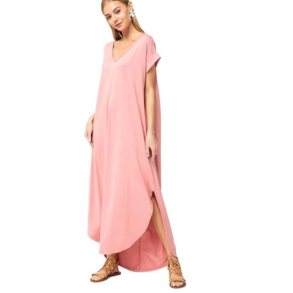 Entro Short Sleeve V-Neck ROSE Knit Maxi Dress - Picture 3 of 4